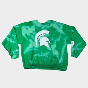 Vtg Michigan State Spartans MSU Crewneck Sweatshirt Bleach Dye Custom XL